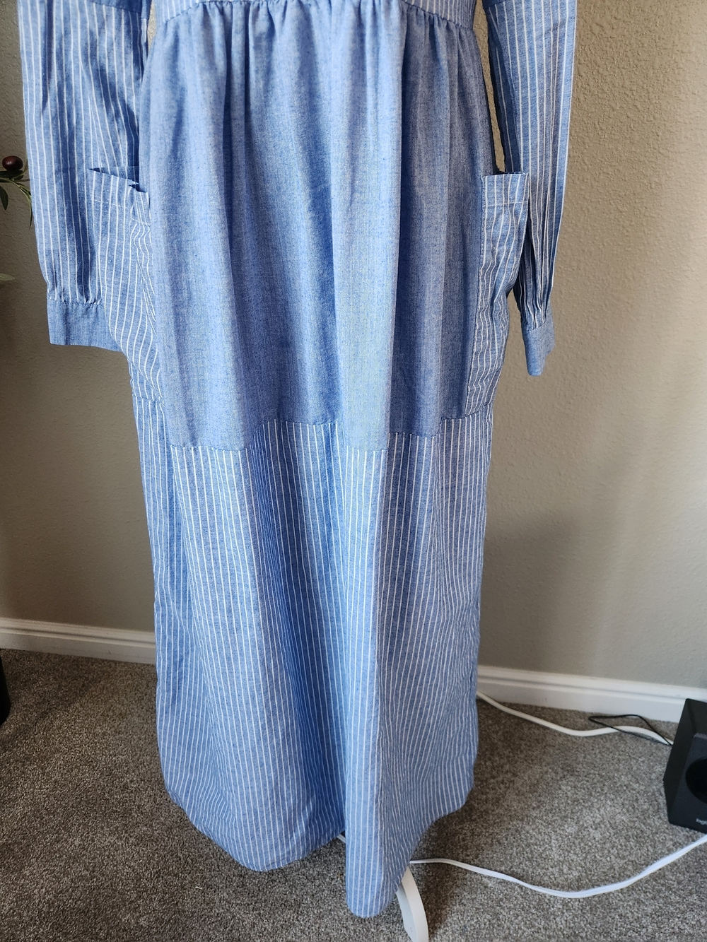 Women's Light Blue Pinstripe Long Sleeve Maxi Dress - Picture 5 of 8